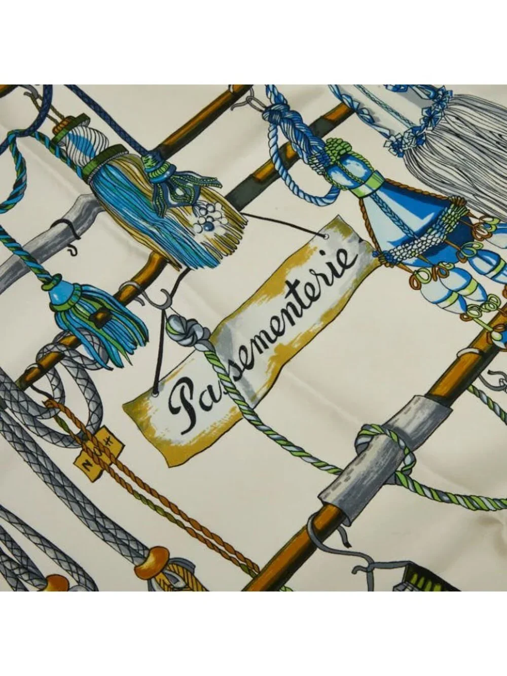 ★SOLD★ Hermes Carre 90 Pasementerie Strap Decoration Scarf White Blue Multicolor - Picture 2 of 4